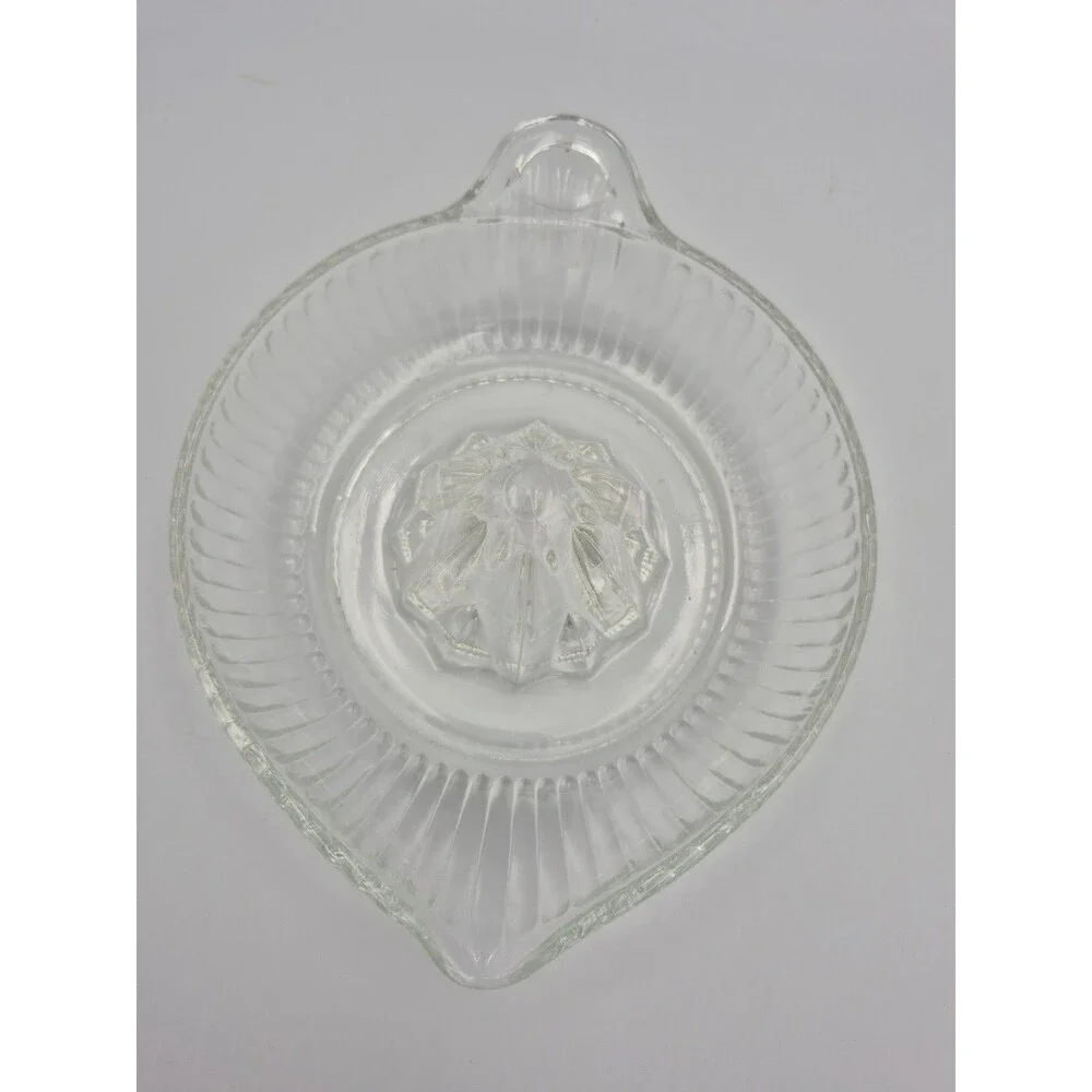 Vintage Ribbed Glass Juicer w/ Textured Base, Thumb Tab Handle, & Pour Spout